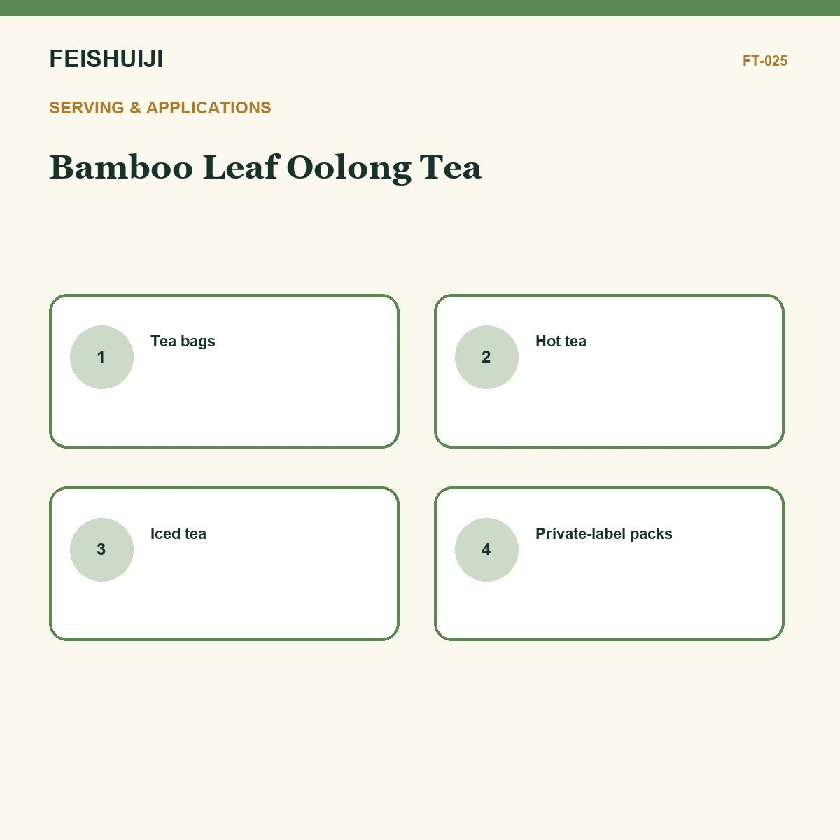 Serving and applications for Bamboo Leaf Oolong Tea