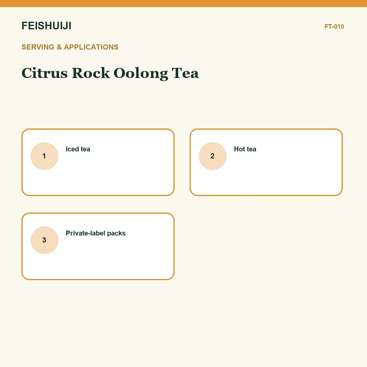 Serving and applications for Citrus Rock Oolong Tea
