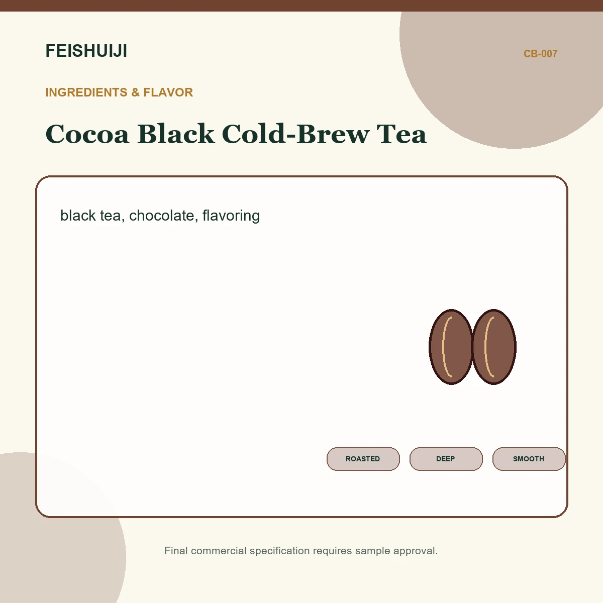 Ingredients and flavor for Cocoa Black Cold-Brew Tea