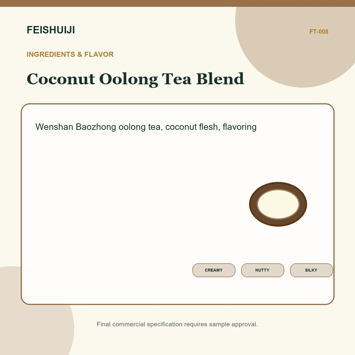 Ingredients and flavor for Coconut Oolong Tea Blend