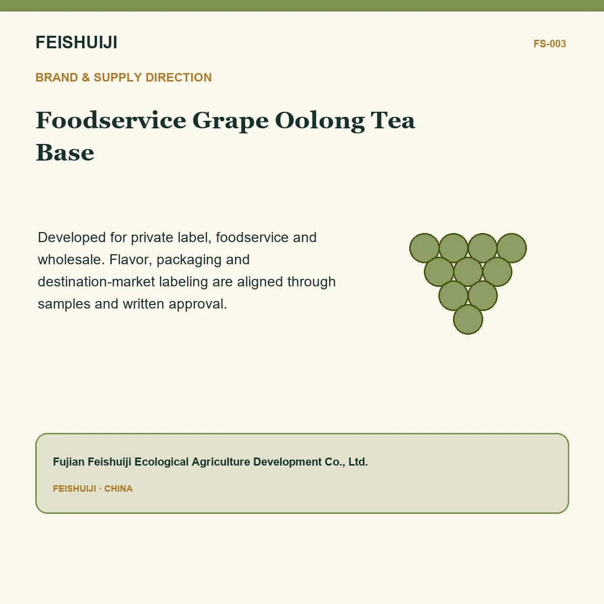 Brand and supply direction for Foodservice Grape Oolong Tea Base