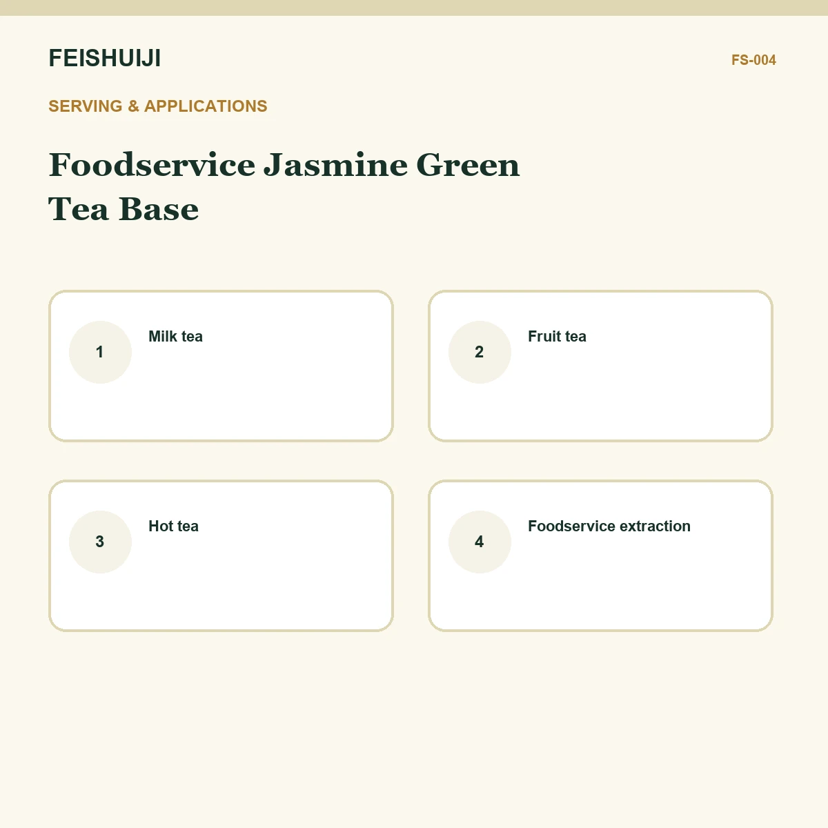 Serving and applications for Foodservice Jasmine Green Tea Base
