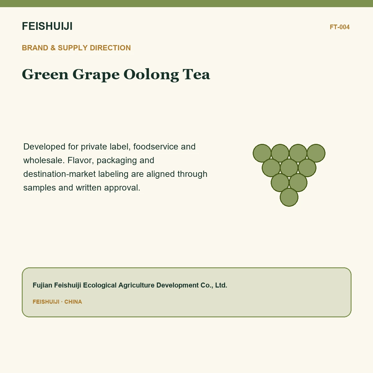 Brand and supply direction for Green Grape Oolong Tea