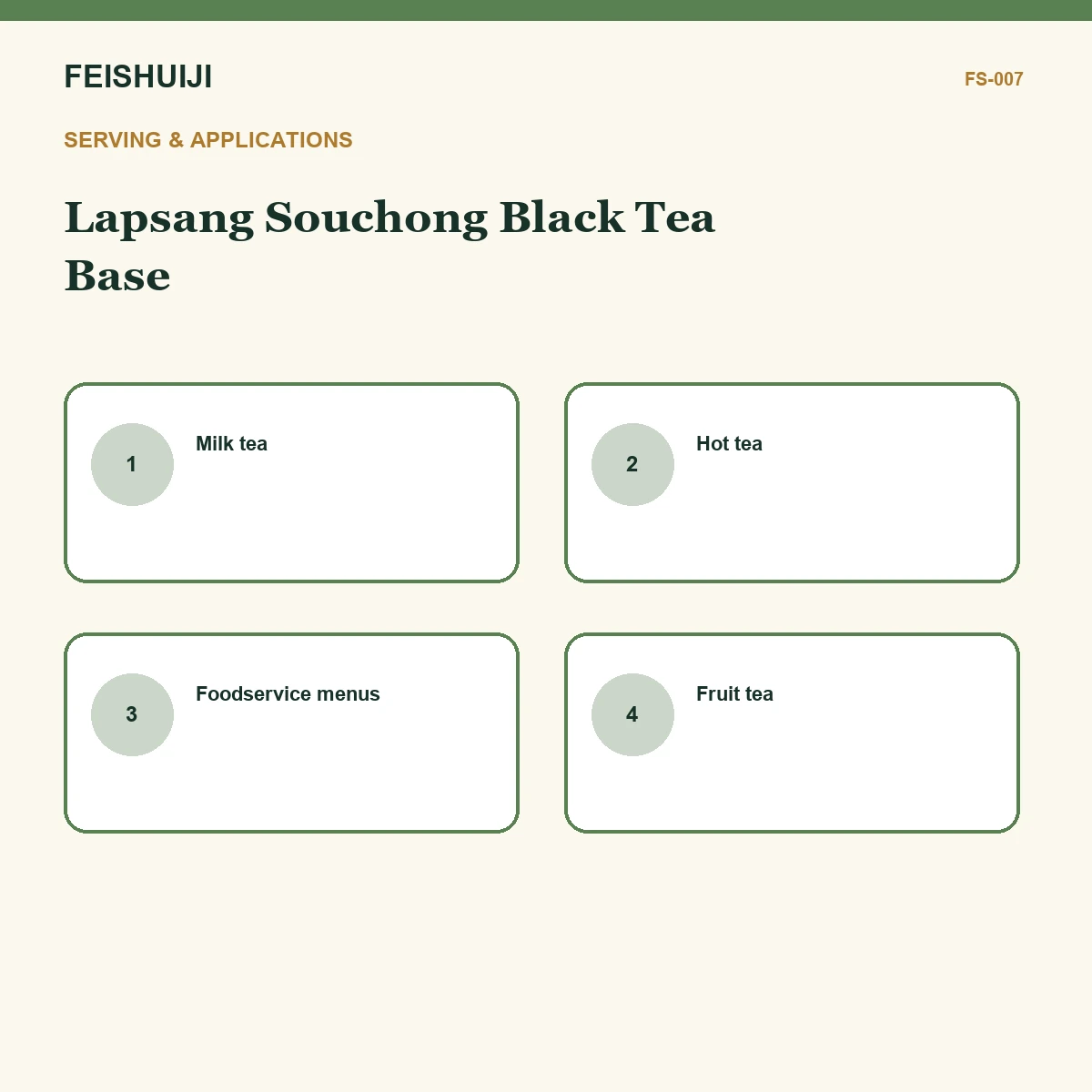 Serving and applications for Lapsang Souchong Black Tea Base