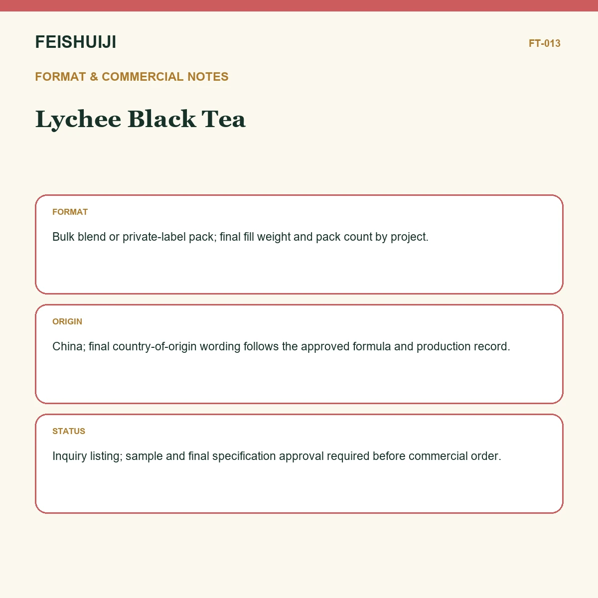 Format and commercial notes for Lychee Black Tea