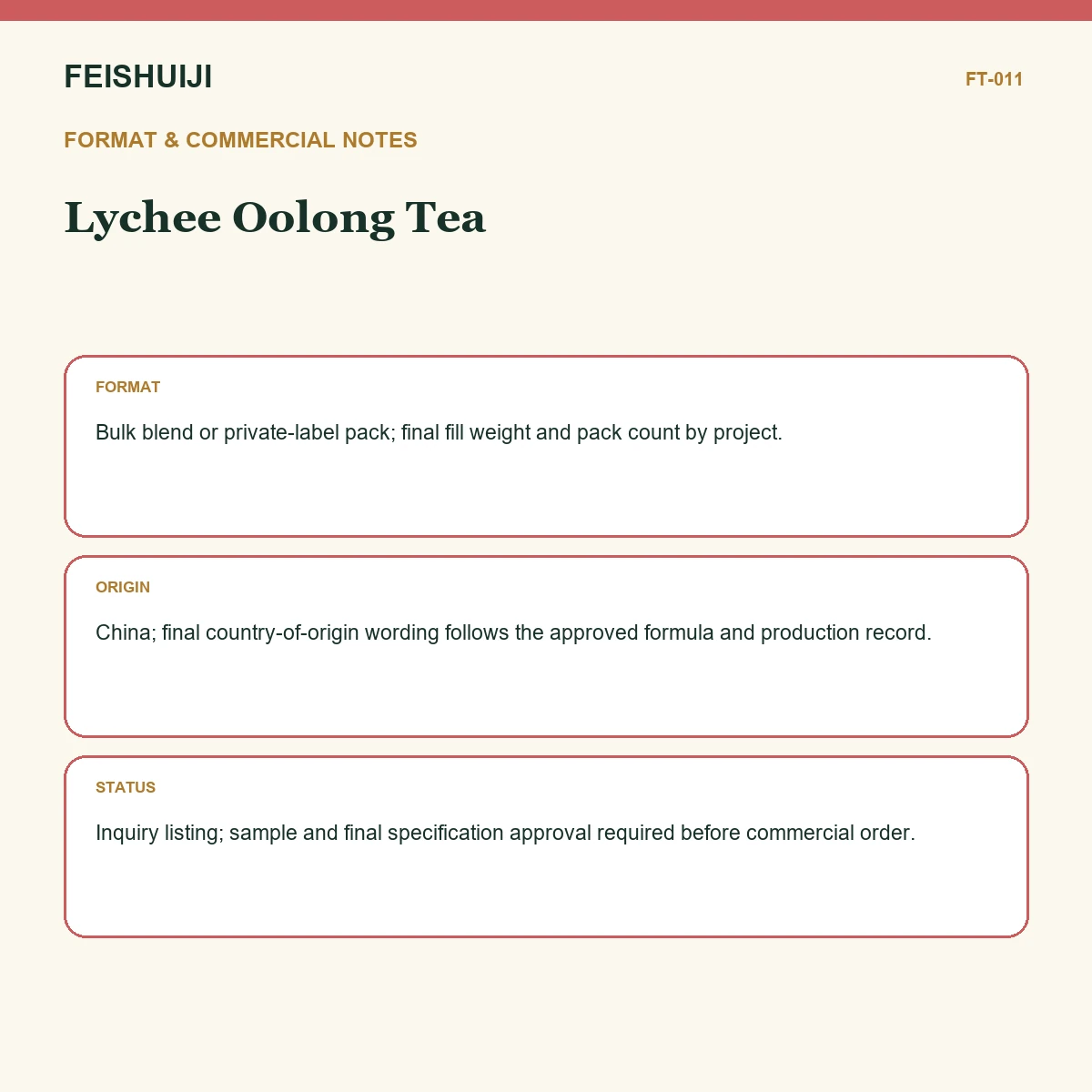 Format and commercial notes for Lychee Oolong Tea