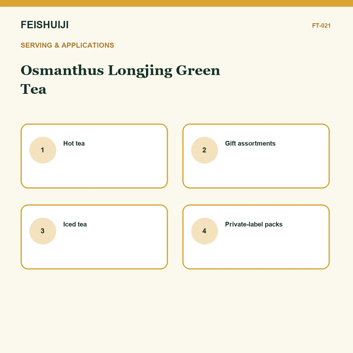 Serving and applications for Osmanthus Longjing Green Tea