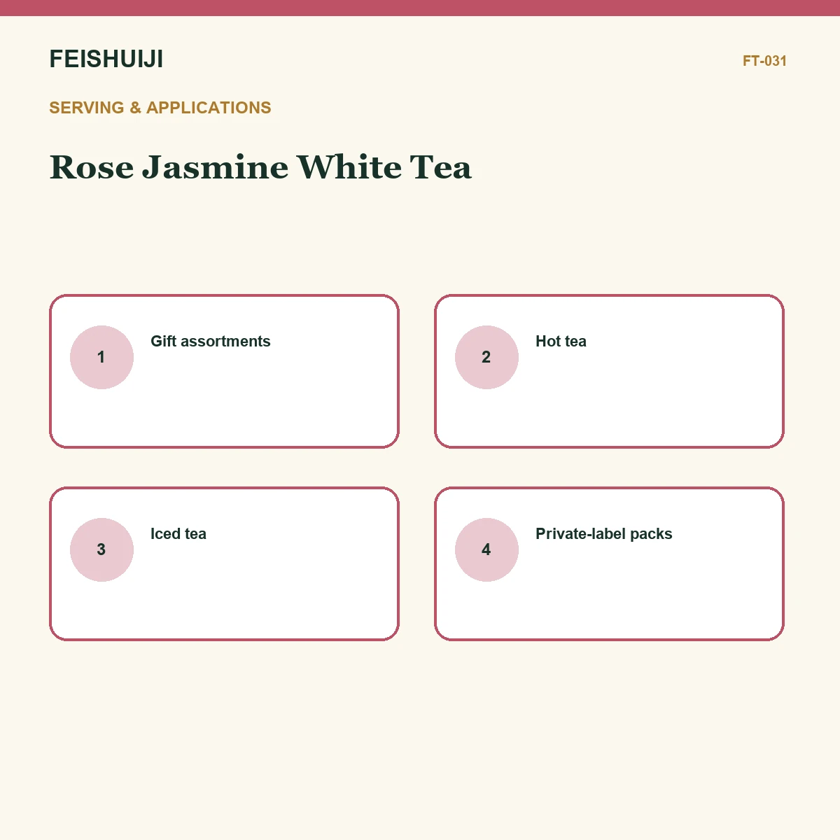 Serving and applications for Rose Jasmine White Tea