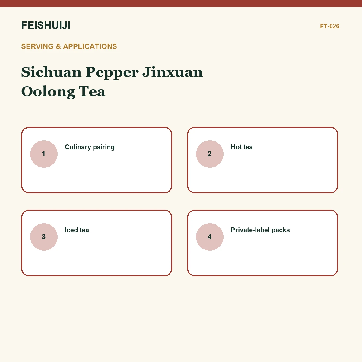 Serving and applications for Sichuan Pepper Jinxuan Oolong Tea