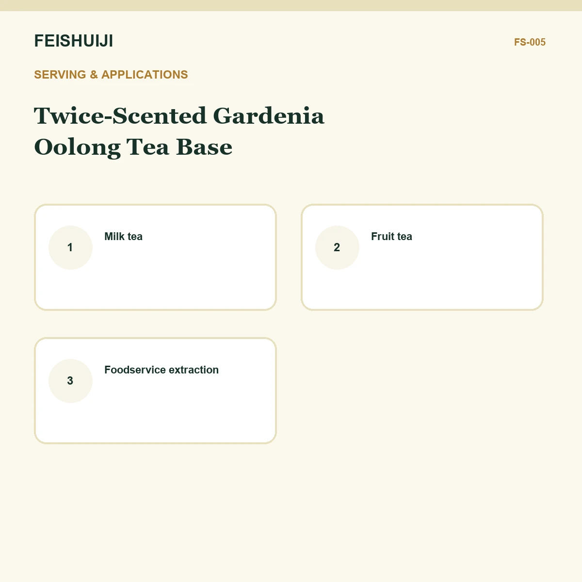 Serving and applications for Twice-Scented Gardenia Oolong Tea Base