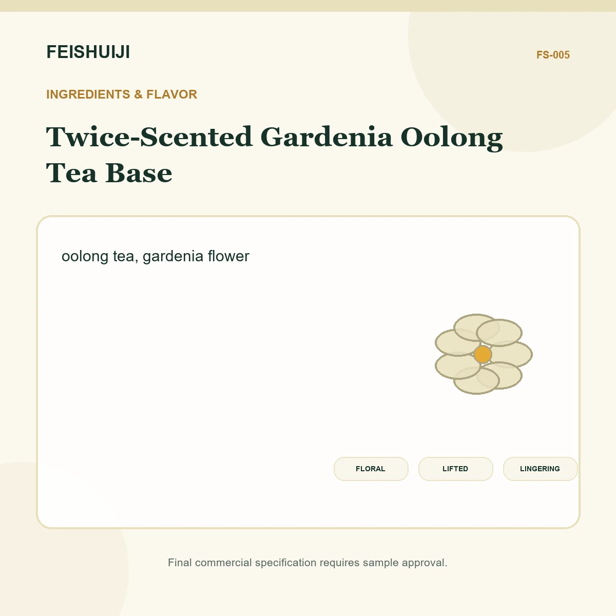 Ingredients and flavor for Twice-Scented Gardenia Oolong Tea Base