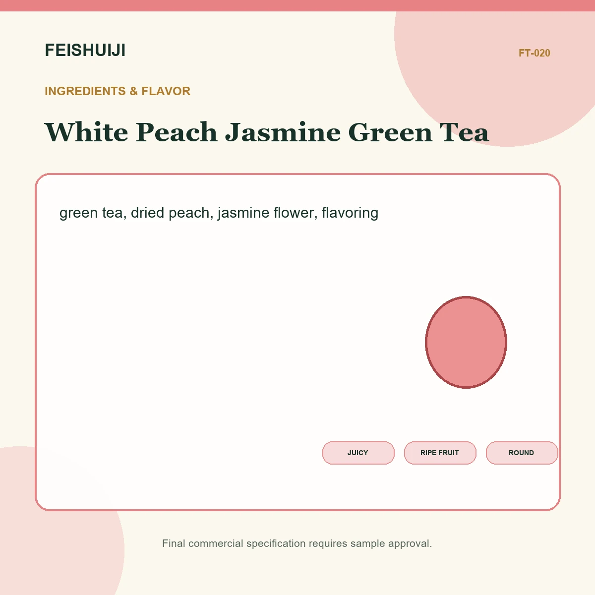 Ingredients and flavor for White Peach Jasmine Green Tea